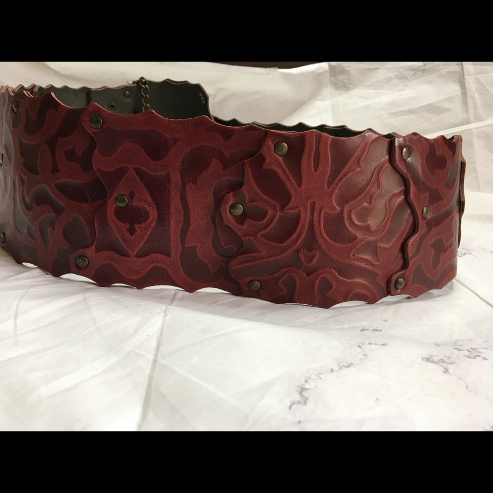 Okie dokie red print wide leather obi belt